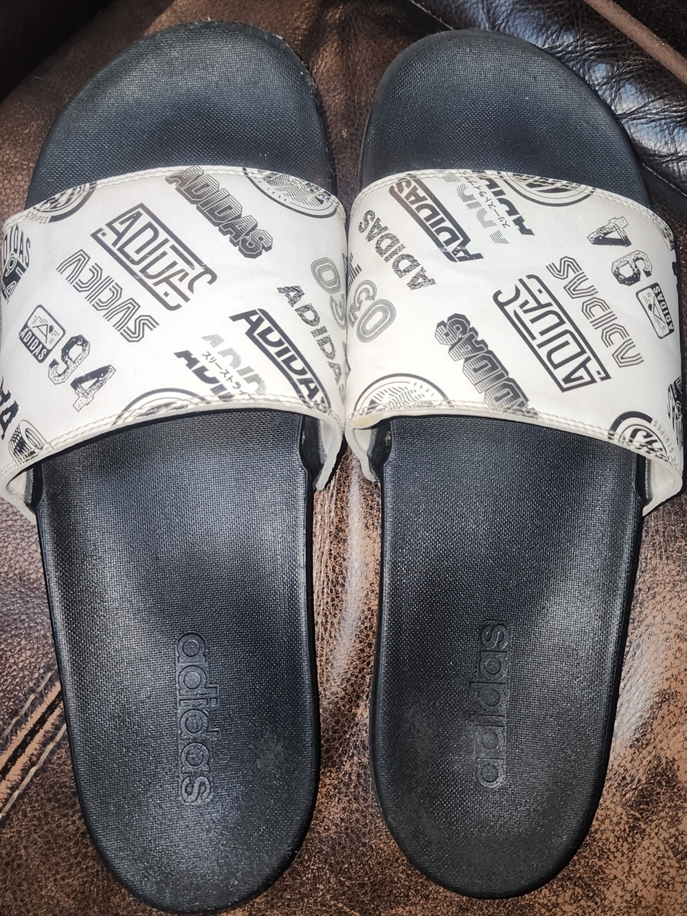 adidas Black Footbed Slides with White Logo Strap